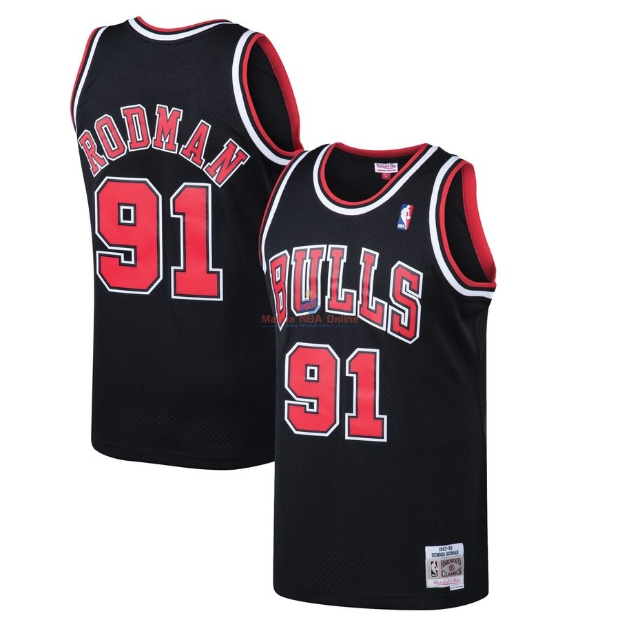 Acquista Maglia NBA Chicago Bulls #91 Dennis Rodman Nero Hardwood Classics 1997-98