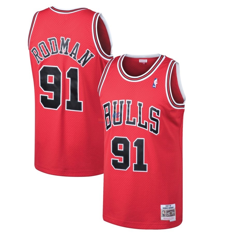Acquista Maglia NBA Chicago Bulls #91 Dennis Rodman Rosso Hardwood Classics 1997-98