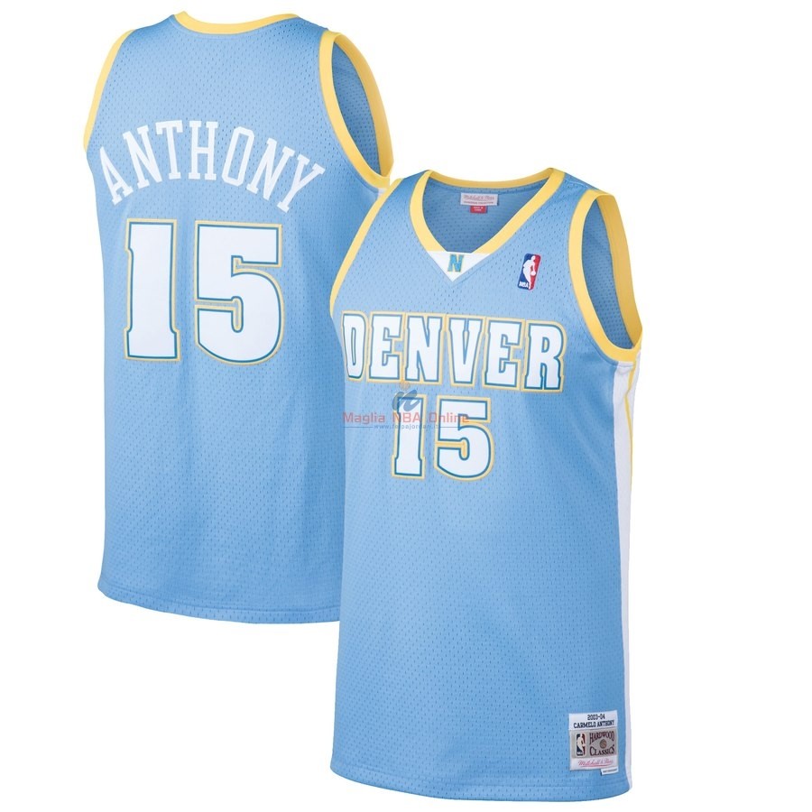 Acquista Maglia NBA Denver Nuggets #15 Carmelo Anthony Blu Hardwood Classics 2003-04