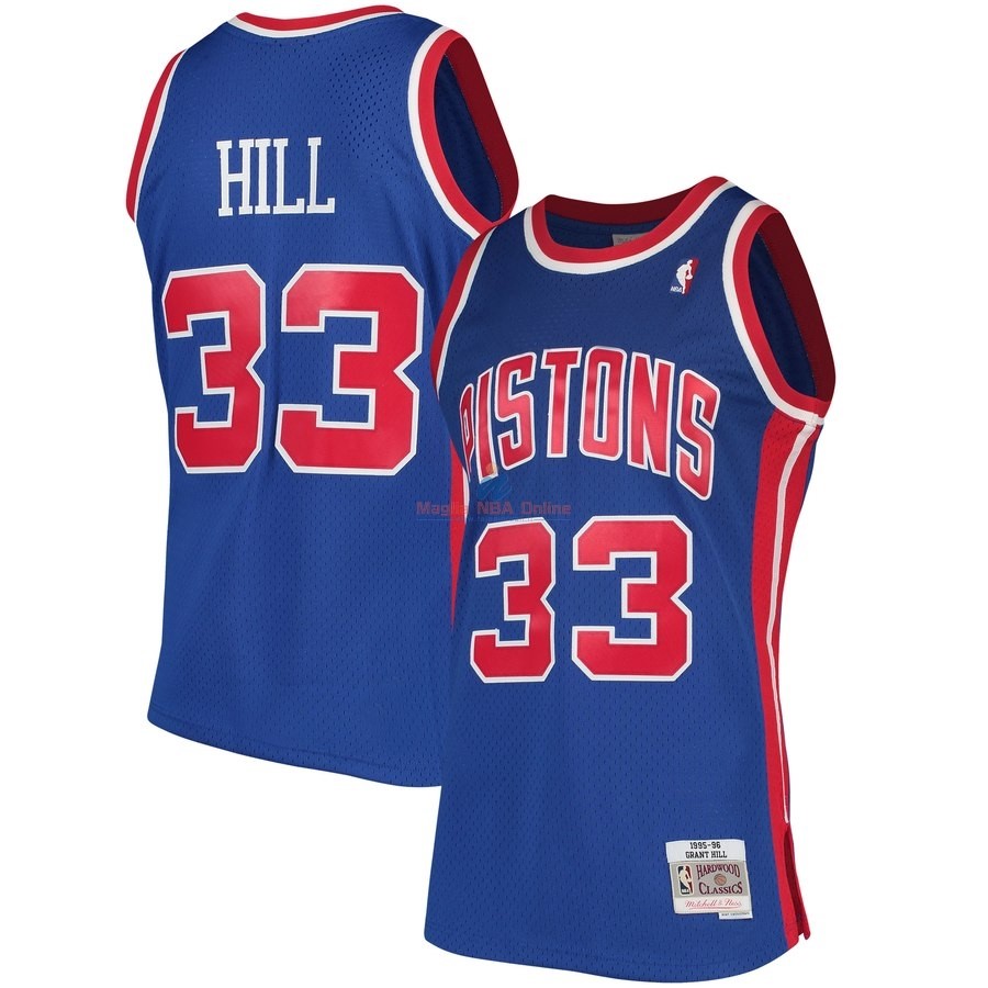 Acquista Maglia NBA Detroit Pistons #33 Grant Hill Blu Hardwood Classics 1995-96