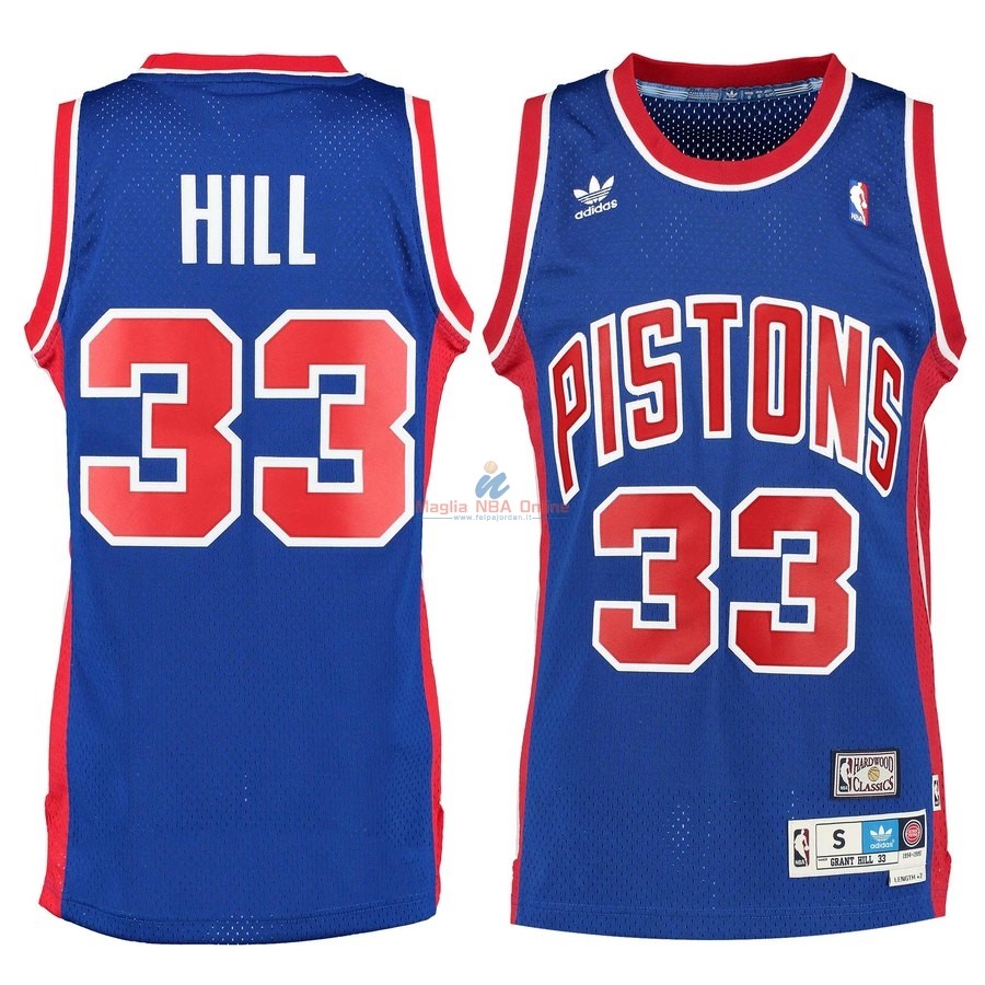 Acquista Maglia NBA Detroit Pistons #33 Grant Hill Blu Hardwood Classics