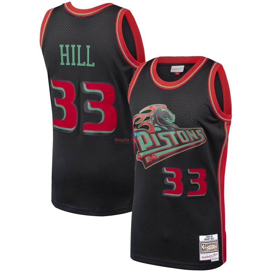 Acquista Maglia NBA Detroit Pistons #33 Grant Hill Nero Hardwood Classics