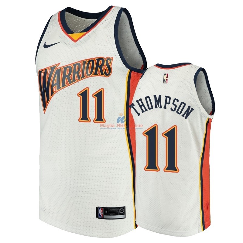 Acquista Maglia NBA Golden State Warriors #11 Klay Thompson Bianco Throwback