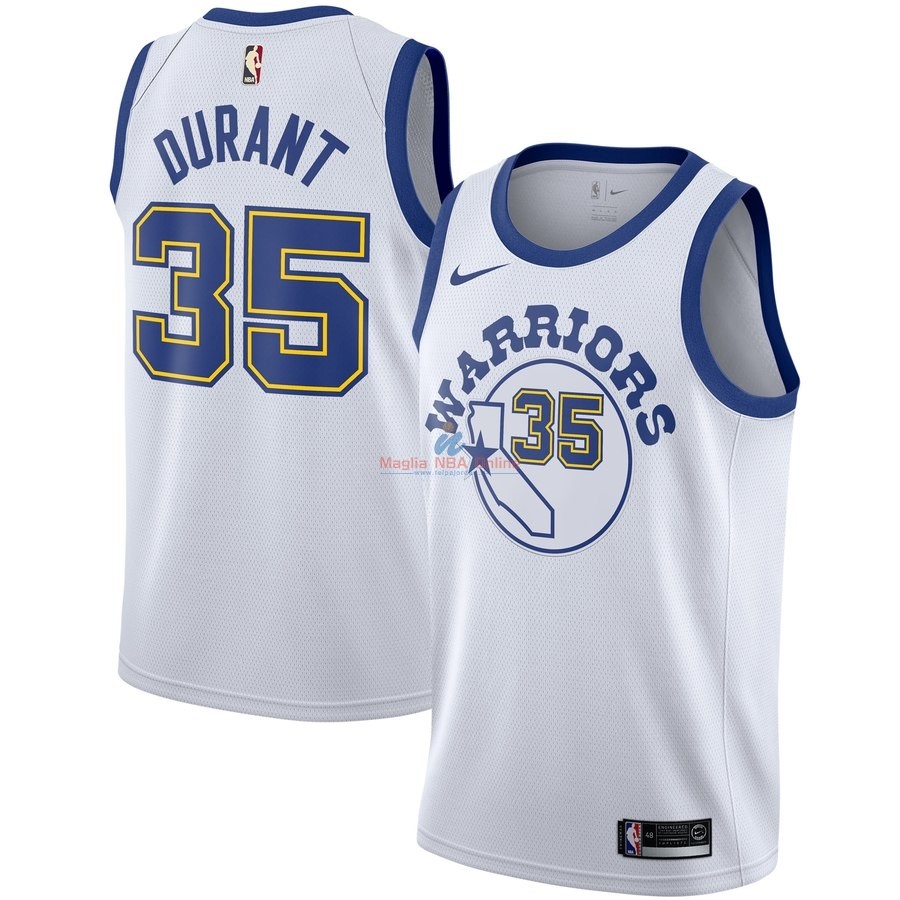 Acquista Maglia NBA Golden State Warriors #35 Kevin Durant Bianco Hardwood Classics