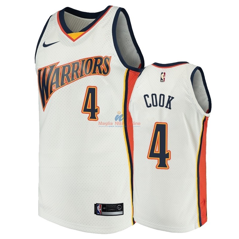 Acquista Maglia NBA Golden State Warriors #4 Quinn Cook Bianco Throwback