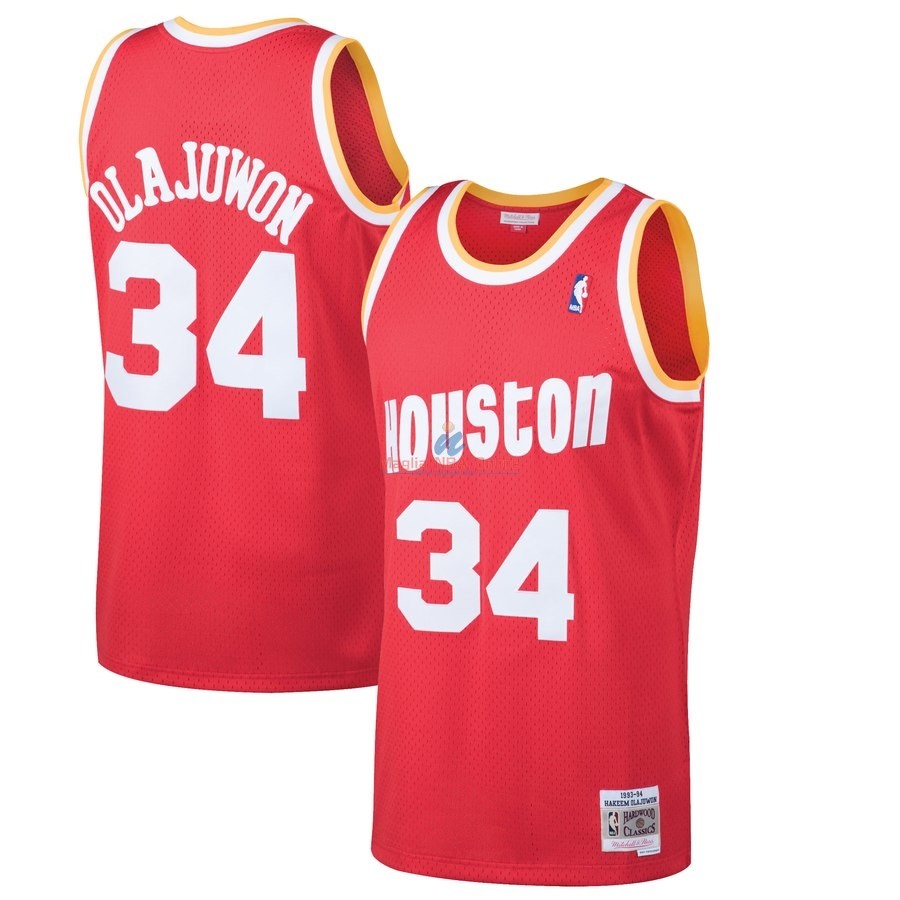 Acquista Maglia NBA Houston Rockets #34 Hakeem Olajuwon Rosso Hardwood Classics 1993-94