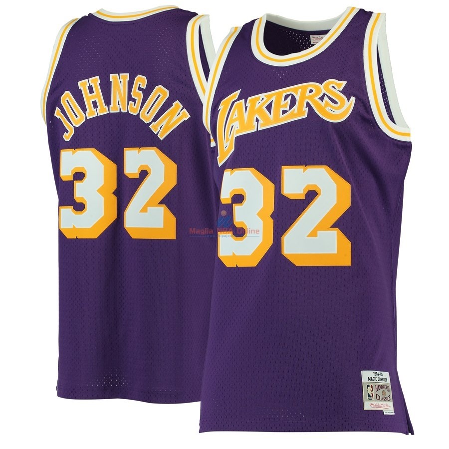 Acquista Maglia NBA Los Angeles Lakers #32 Magic Johnson Porpora Hardwood Classics 1984-85