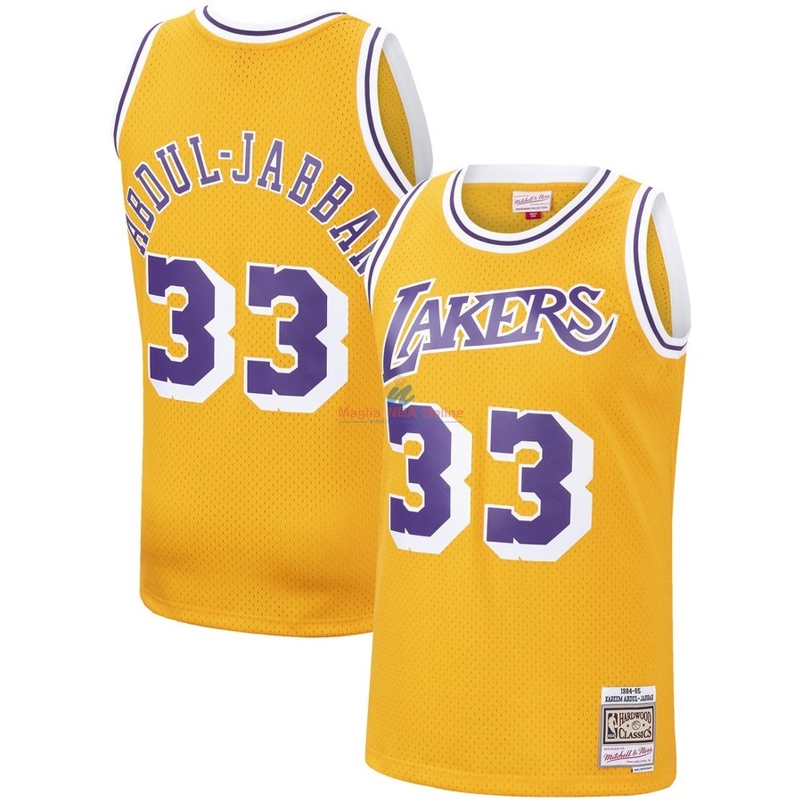 Acquista Maglia NBA Los Angeles Lakers #33 Kareem Abdul Jabbar Giallo Hardwood Classics 1984-85