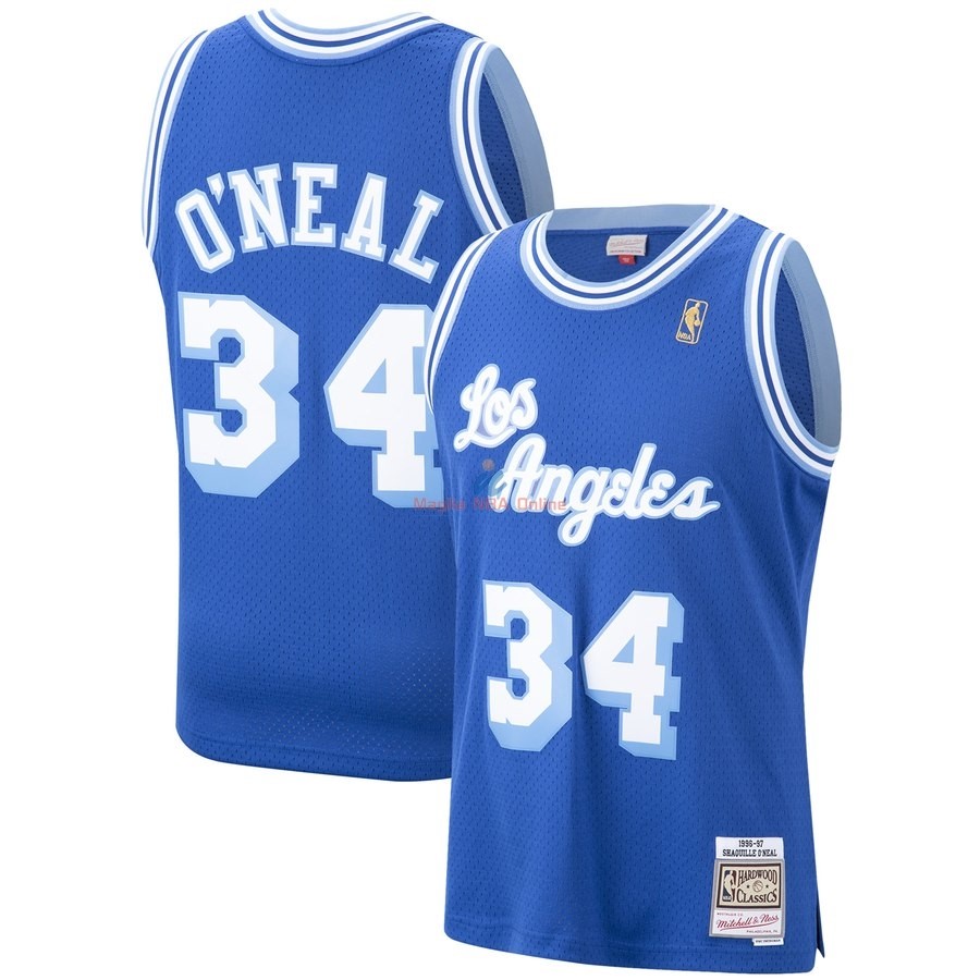 Acquista Maglia NBA Los Angeles Lakers #34 Shaquille O'Neal Blu Hardwood Classics 1996-97