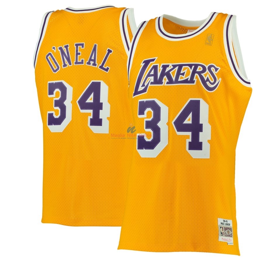 Acquista Maglia NBA Los Angeles Lakers #34 Shaquille O'Neal Giallo Hardwood Classics 1996-97