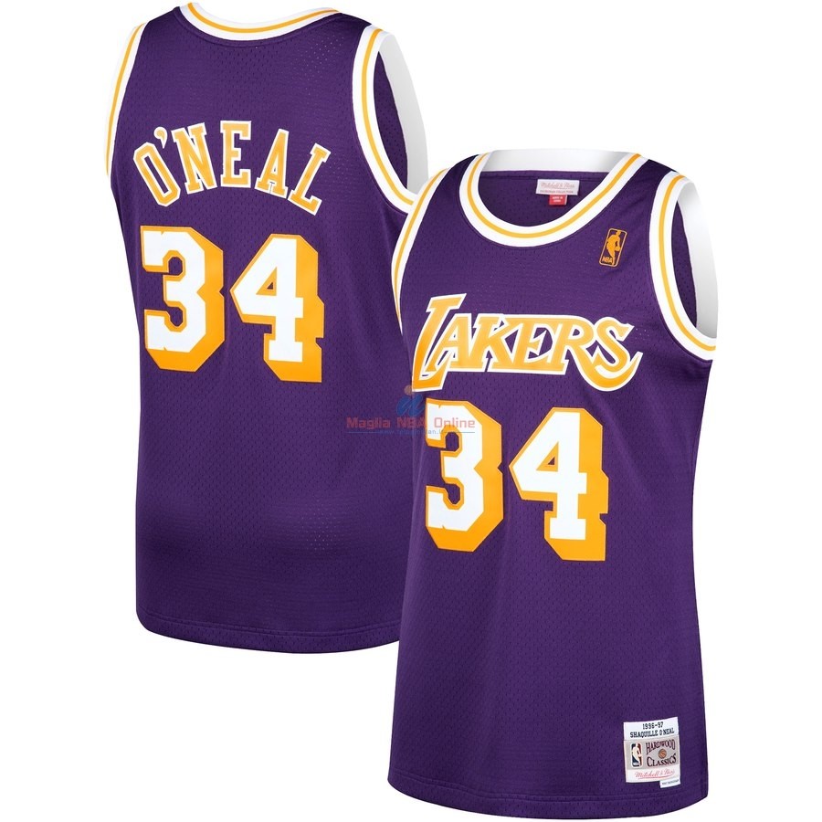 Acquista Maglia NBA Los Angeles Lakers #34 Shaquille O'Neal Porpora Hardwood Classics 1996-97