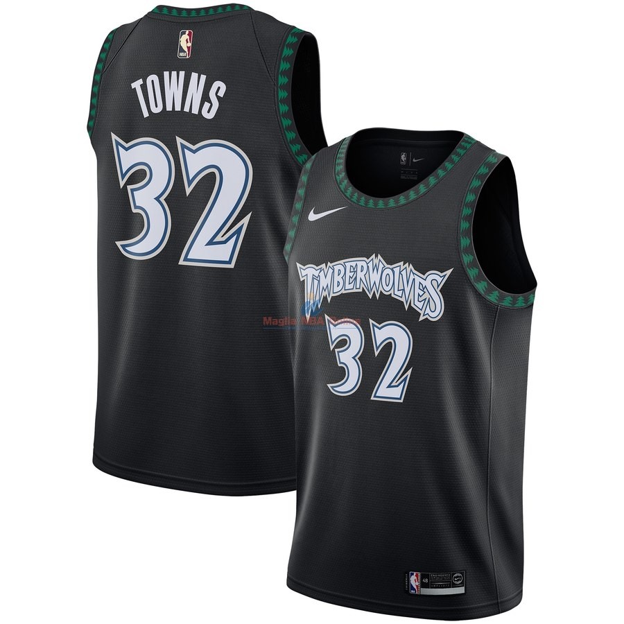 Acquista Maglia NBA Minnesota Timberwolves #32 Karl Anthony Towns Nero Hardwood Classics