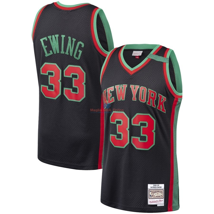 Acquista Maglia NBA New York Knicks #33 Patrick Ewing Nero Hardwood Classics