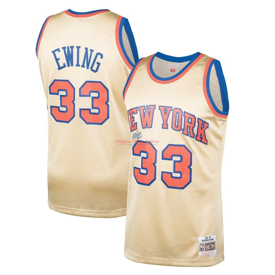Acquista Maglia NBA New York Knicks #33 Patrick Ewing Oro Hardwood Classics 1991-92