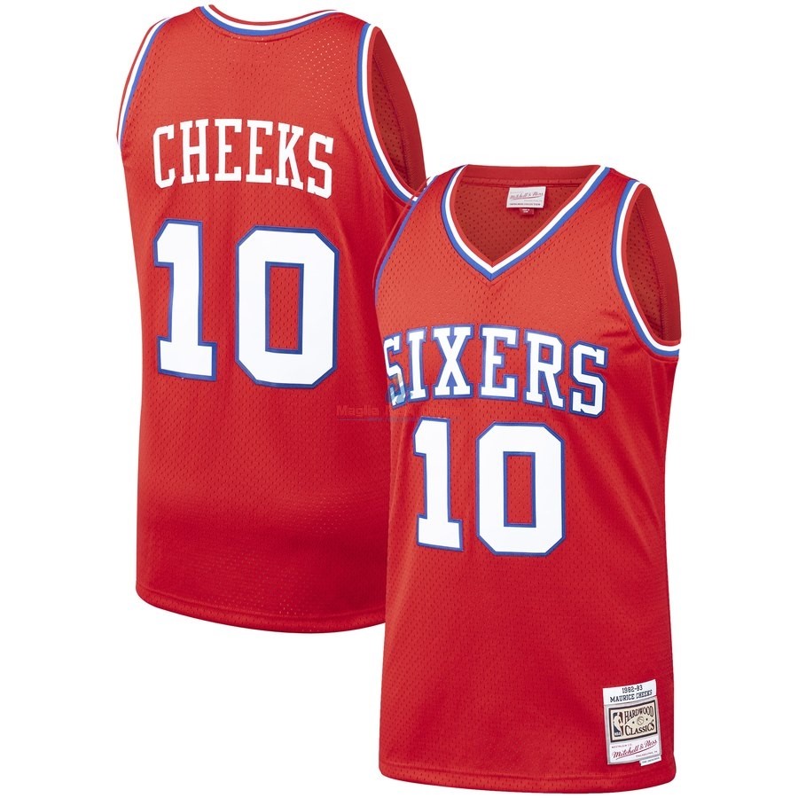 Acquista Maglia NBA Philadelphia Sixers #10 Maurice Cheeks Rosso Hardwood Classics 1982-83