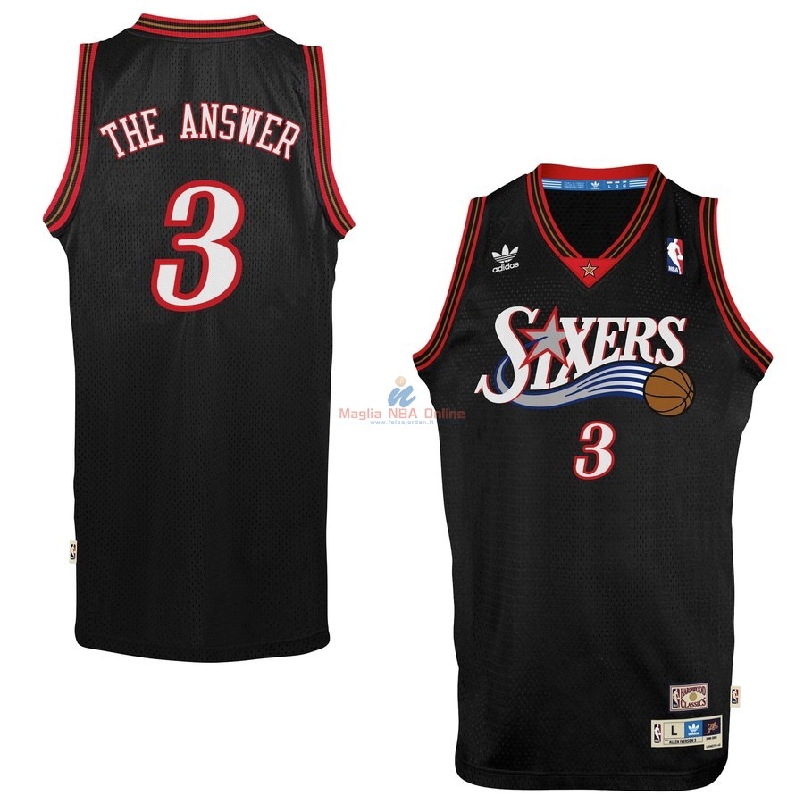 Acquista Maglia NBA Philadelphia Sixers #3 Allen Iverson Nero Hardwood Classics