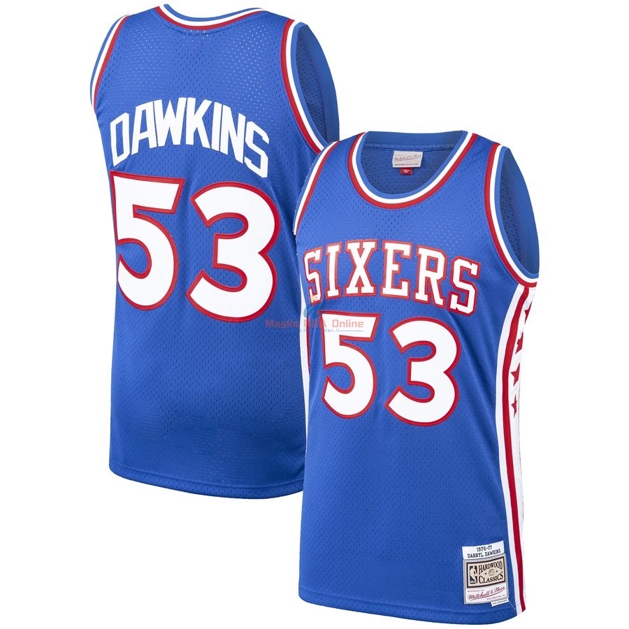 Acquista Maglia NBA Philadelphia Sixers #53 Darryl Dawkins Blu Hardwood Classics 1976-77