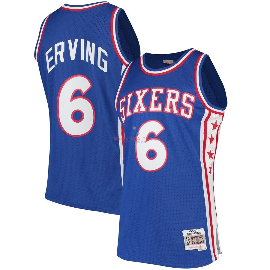 Acquista Maglia NBA Philadelphia Sixers #6 Julius Erving Blu Hardwood Classics