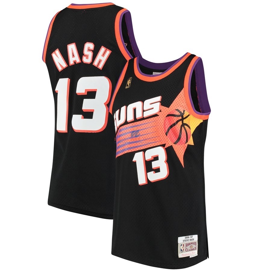 Acquista Maglia NBA Phoenix Suns #13 Steve Nash Nero Hardwood Classics 1996-97