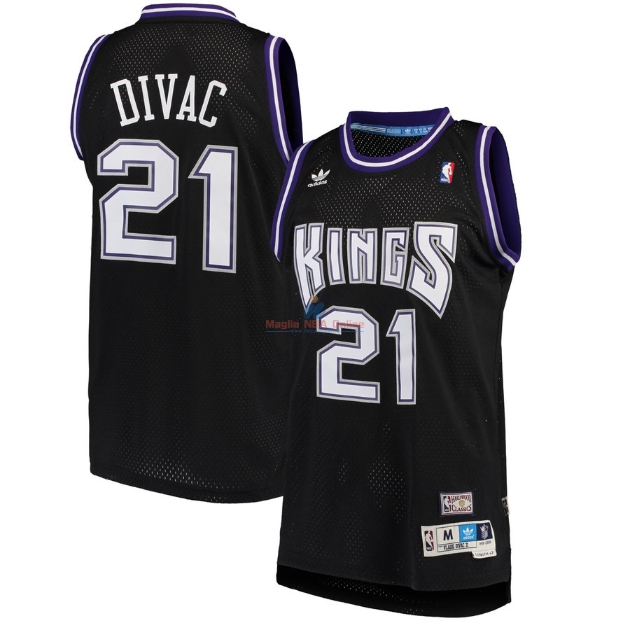 Acquista Maglia NBA Sacramento Kings #21 Vlade Divac Nero Hardwood Classics