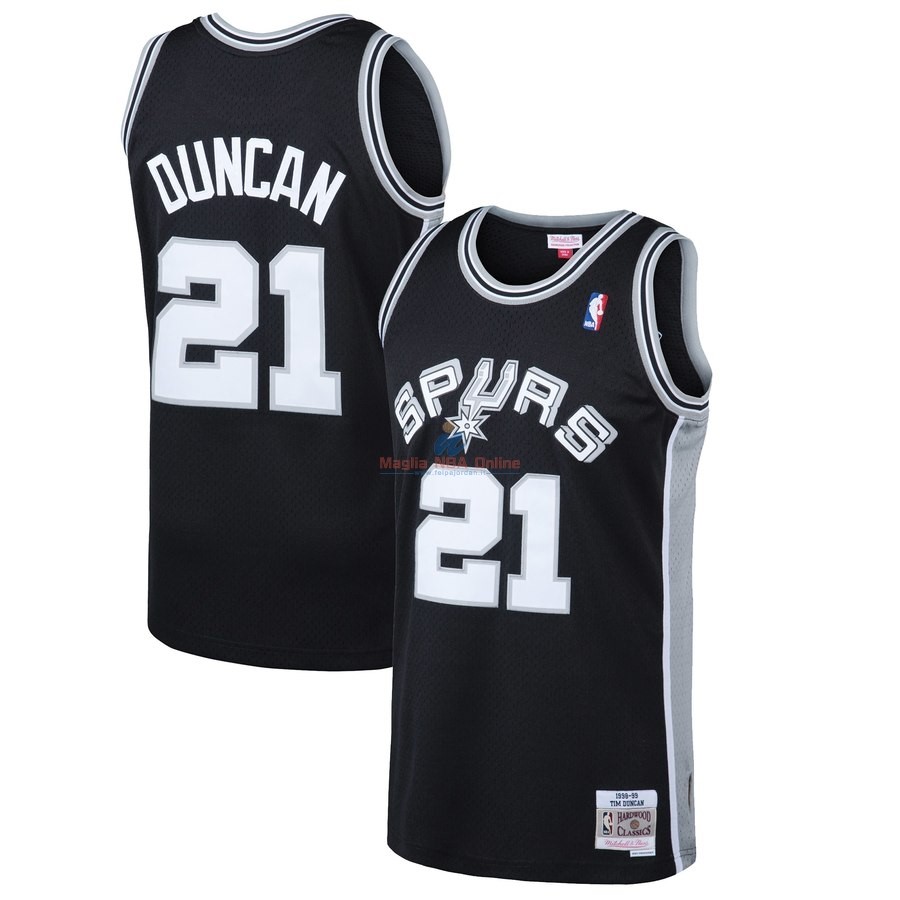 Acquista Maglia NBA San Antonio Spurs #21 Tim Duncan Nero Hardwood Classic 1998-99