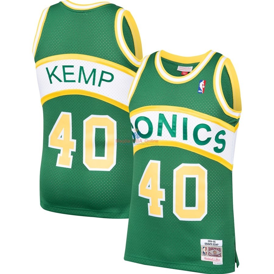 Acquista Maglia NBA Seattle SuperSonics #40 Shawn Kemp Verde Hardwood Classic 1994-95