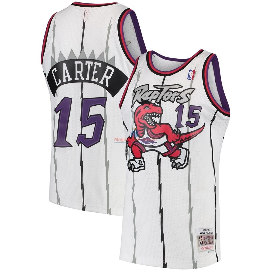 Acquista Maglia NBA Toronto Raptors #15 Vince Carter Bianco Hardwood Classic 1997-98
