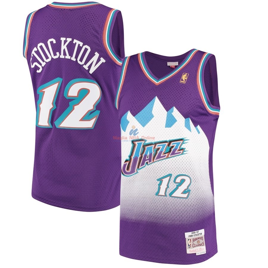 Acquista Maglia NBA Utah Jazz #12 John Stockton Porpora Hardwood Classics 1996-97