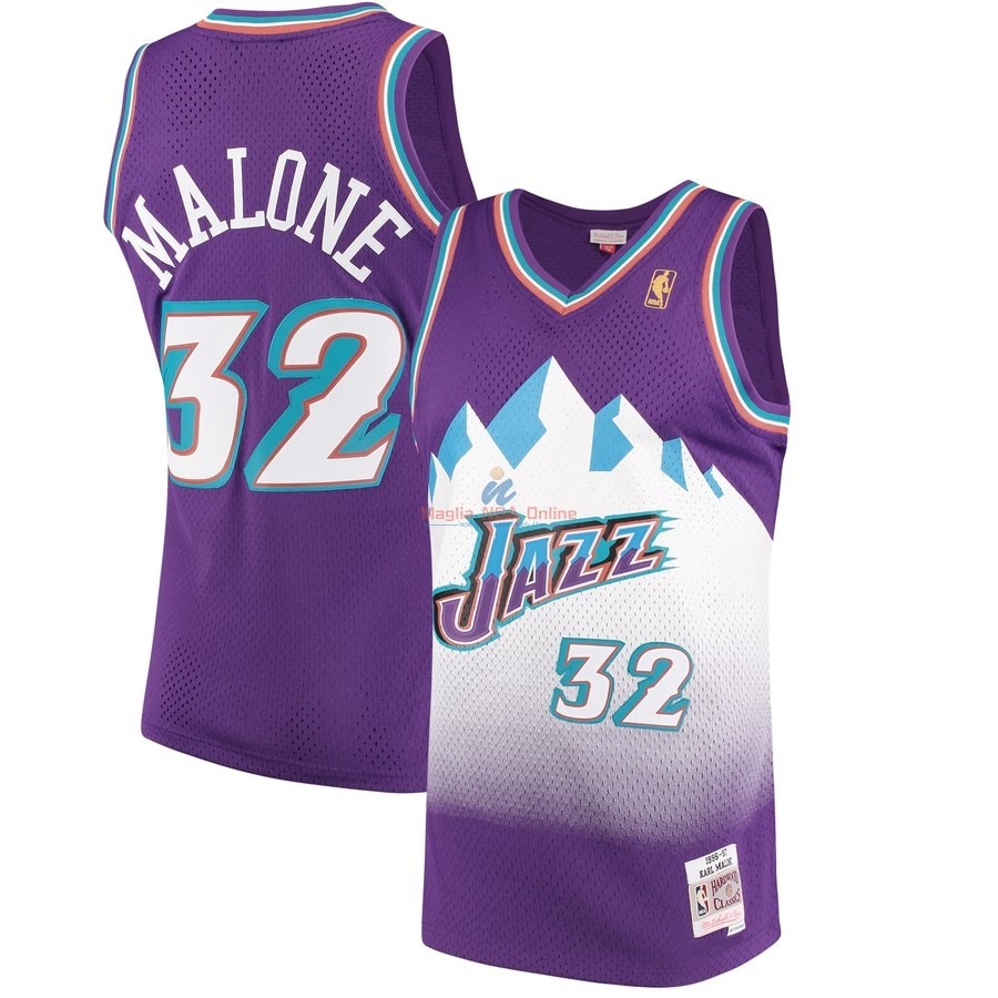 Acquista Maglia NBA Utah Jazz #32 Karl Malone Porpora Hardwood Classics 1996-97