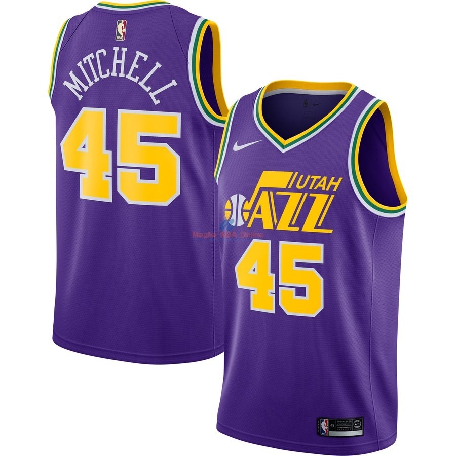 Acquista Maglia NBA Utah Jazz #45 Donovan Mitchell Porpora Hardwood Classics