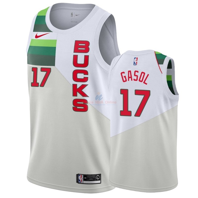 Maglia NBA Earned Edition Milwaukee Bucks #17 Pau Gasol Bianco Acquista