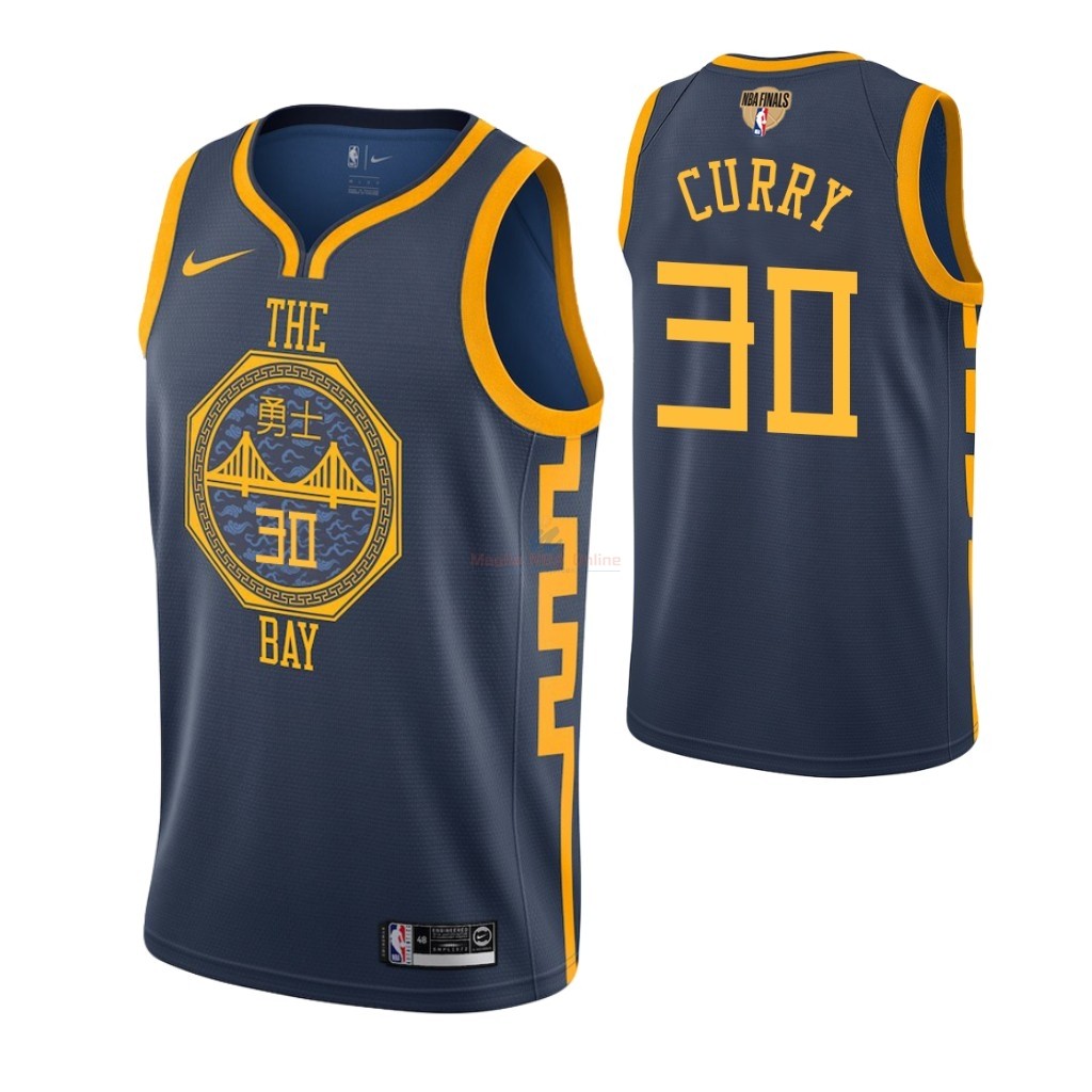 Maglia NBA Golden State Warriors 2019 Campionato Finali #30 Stephen Curry Marino Città Acquista