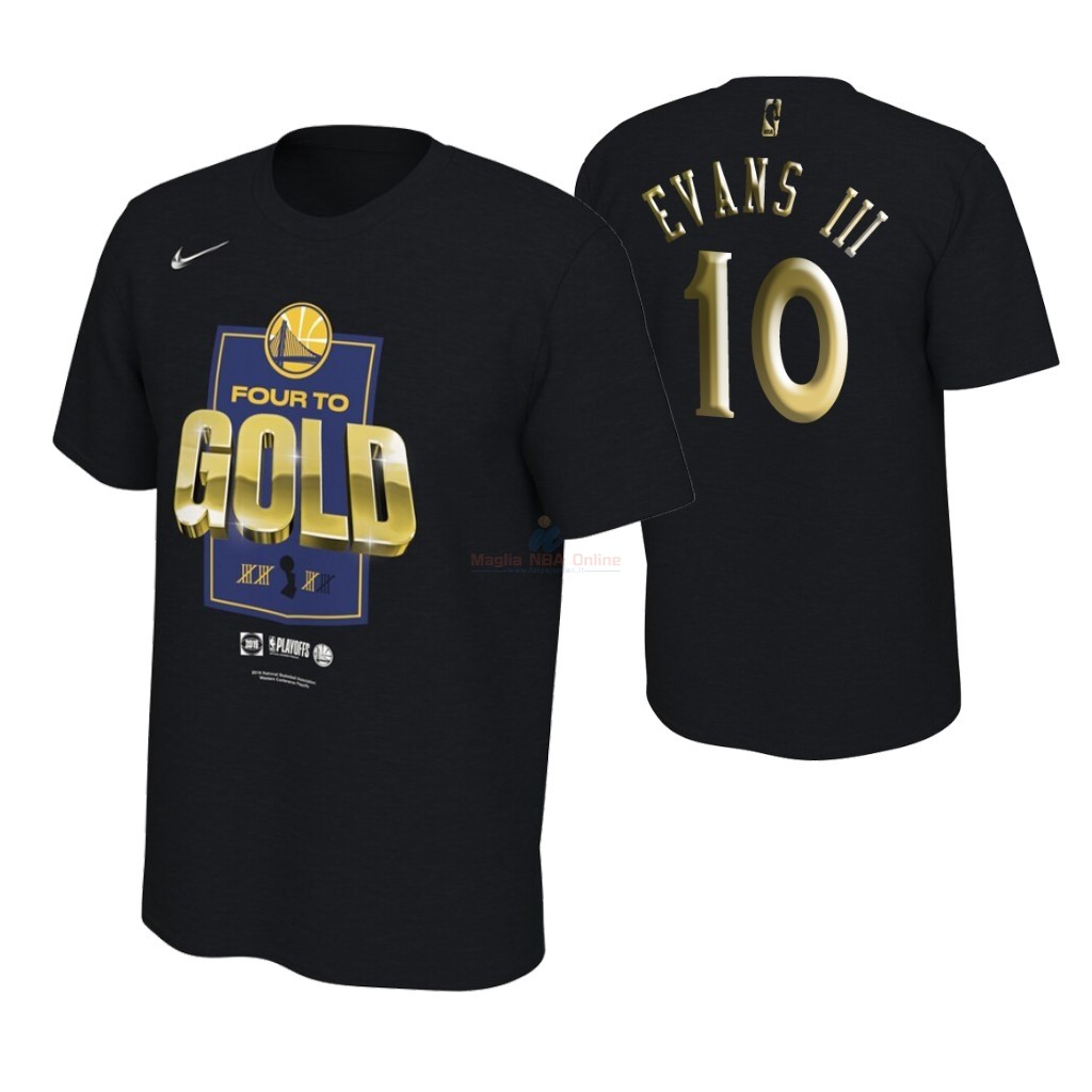 Maglia NBA Golden State Warriors 2019 Campionato Finali Manica corta #10 Jacob Evans III Nero Acquista