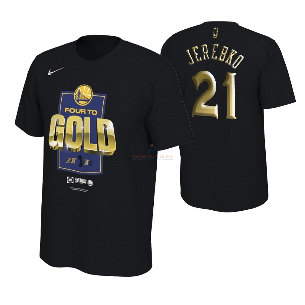 Maglia NBA Golden State Warriors 2019 Campionato Finali Manica corta #21 Jonas Jerebko Nero Acquista