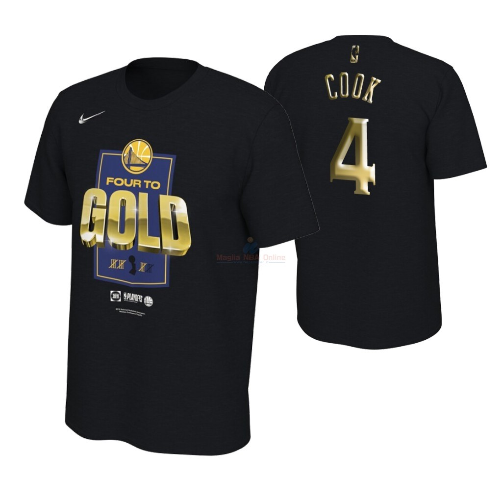 Maglia NBA Golden State Warriors 2019 Campionato Finali Manica corta #4 Quinn Cook Nero Acquista