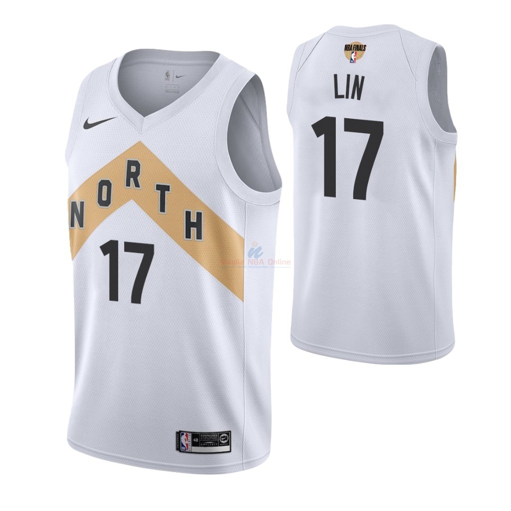 Maglia NBA Toronto Raptors 2019 Campionato Finali #17 Jeremy Lin Bianco Città Acquista