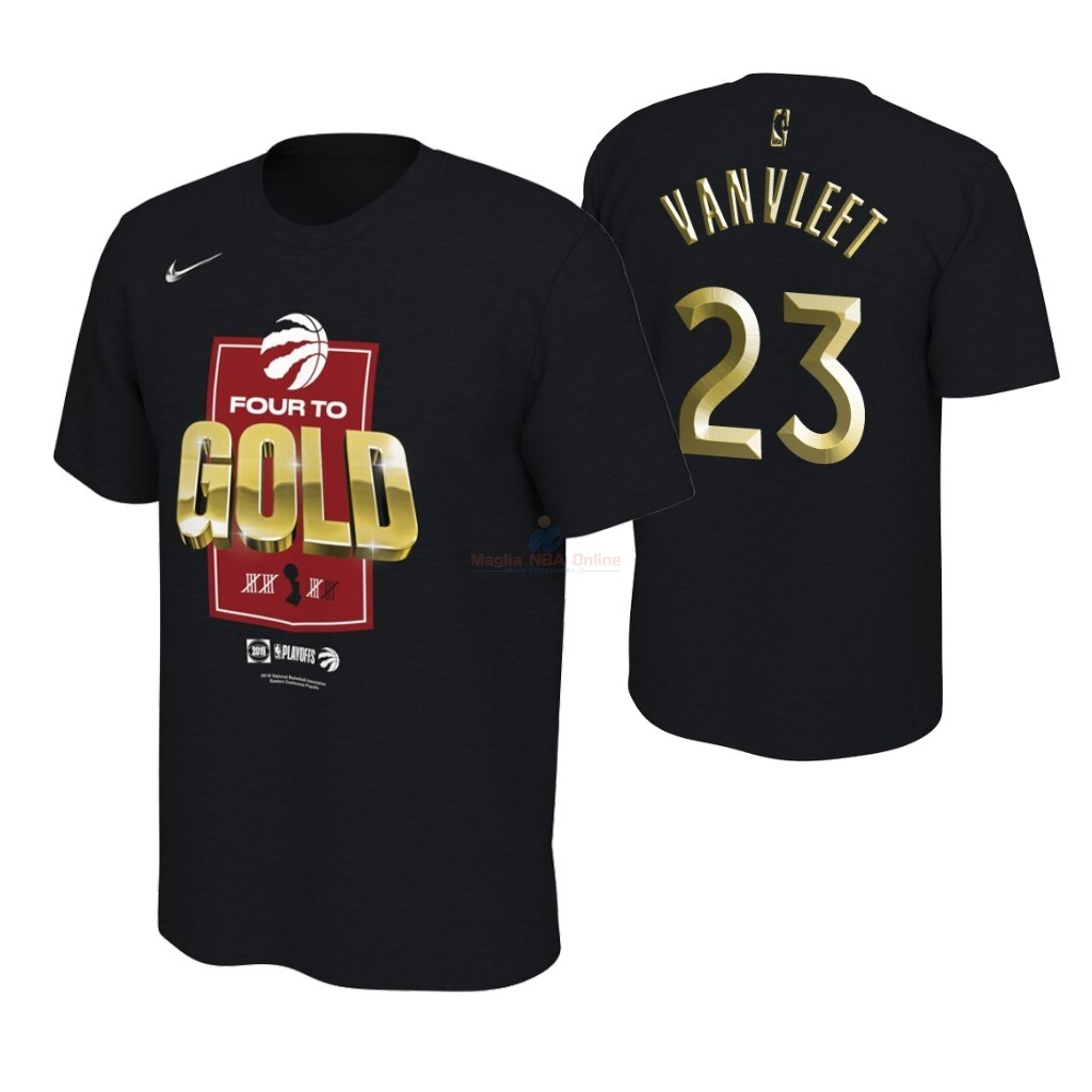 Maglia NBA Toronto Raptors 2019 Campionato Finali Manica corta #23 Fred VanVleet Nero Oro Acquista