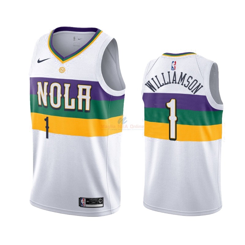 Maglia NBA Nike New Orleans Pelicans #1 Zion Williamson Nike Bianco Città 2019-20 Acquista
