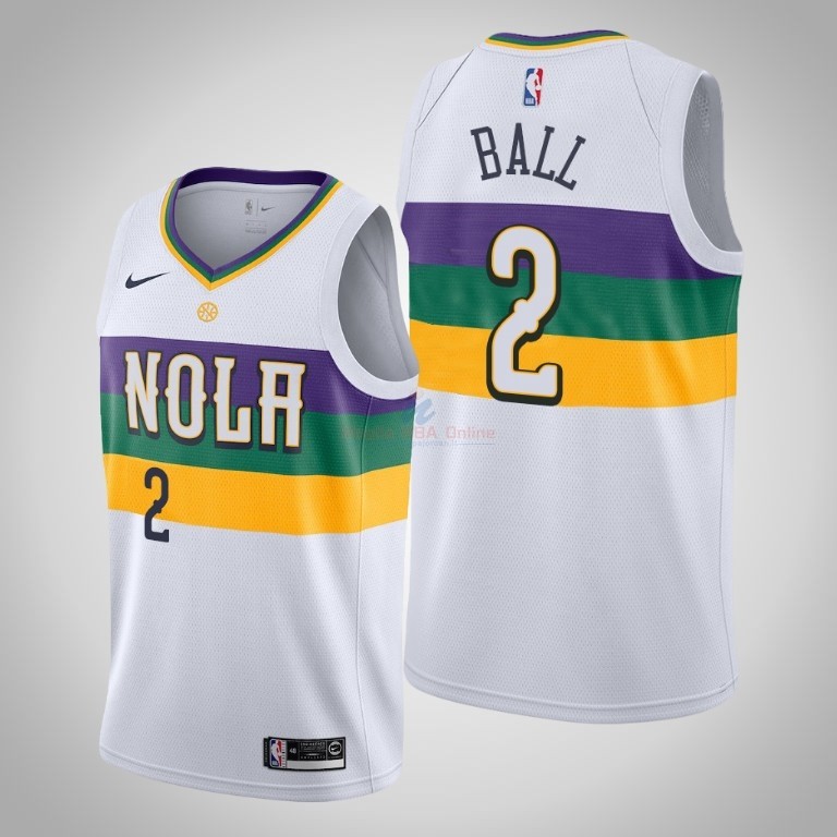 Maglia NBA Nike New Orleans Pelicans #2 Lonzo Ball Bianco Città 2019-20 Acquista