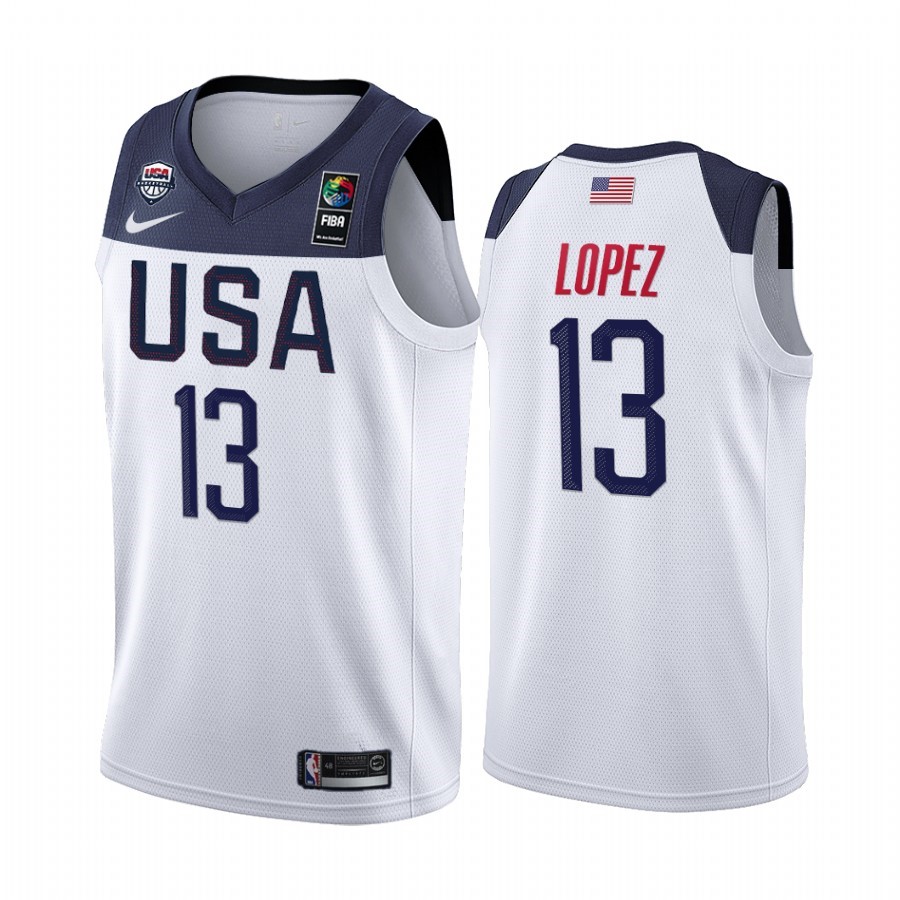 Coppa Mondo Basket FIBA 2019 USA #13 Brook Lopez Bianco Acquista