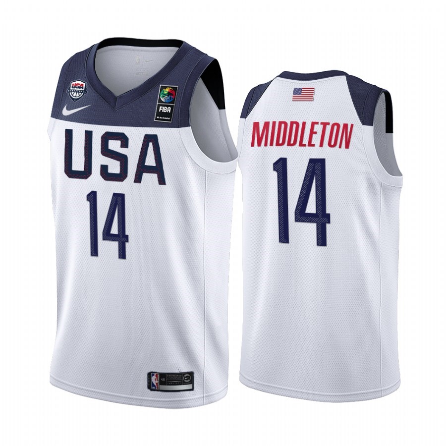 Coppa Mondo Basket FIBA 2019 USA #14 Khris Middleton Bianco Acquista
