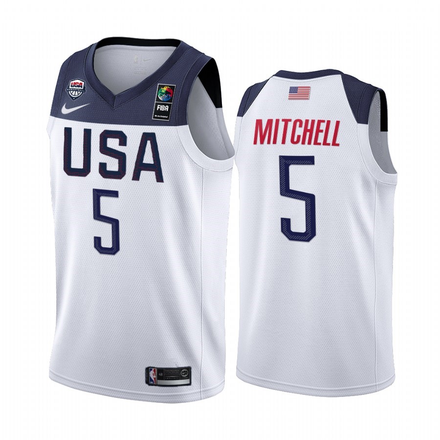 Coppa Mondo Basket FIBA 2019 USA #5 Donovan Mitchell Bianco Acquista