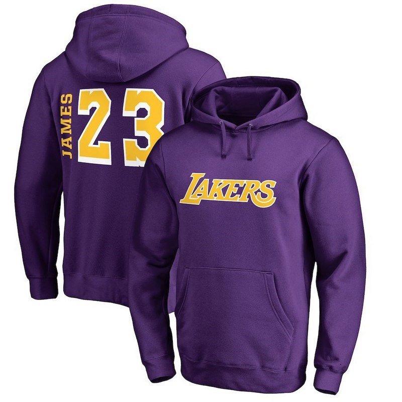 Felpe Con Cappuccio Los Angeles Lakers #23 LeBron James Pourpre Jaune Pourpre Acquista