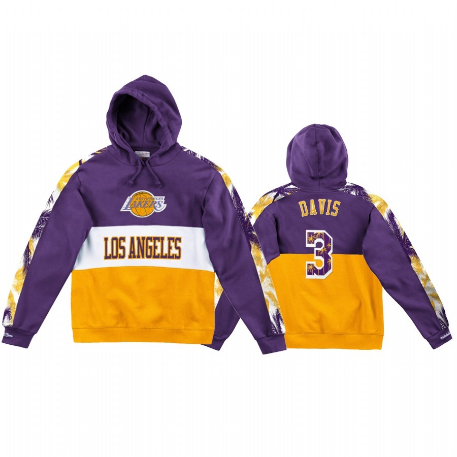Felpe Con Cappuccio Los Angeles Lakers #3 Anthony Davis Pourpre Jaune Acquista
