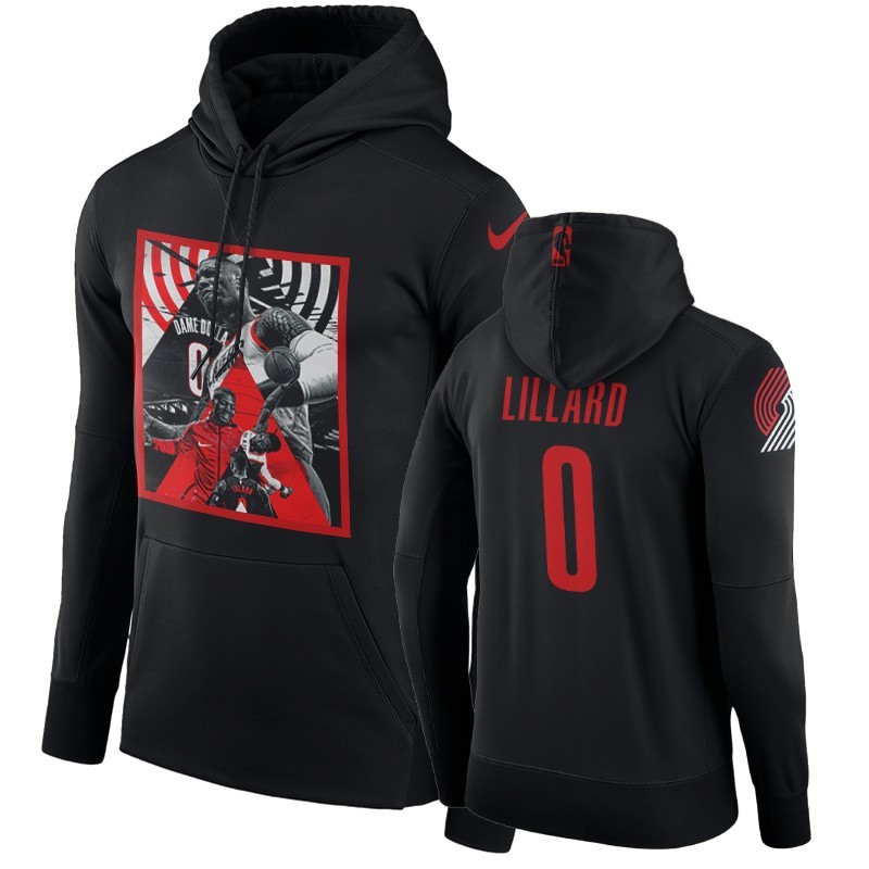 Felpe Con Cappuccio Portland Trail Blazers #0 Damain Lillard Nero Rosso Acquista