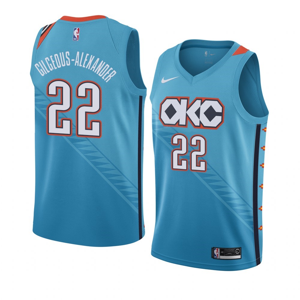 Maglia NBA Earned Edition Oklahoma City Thunder #22 Gilgeous Alexander Blu Città Acquista