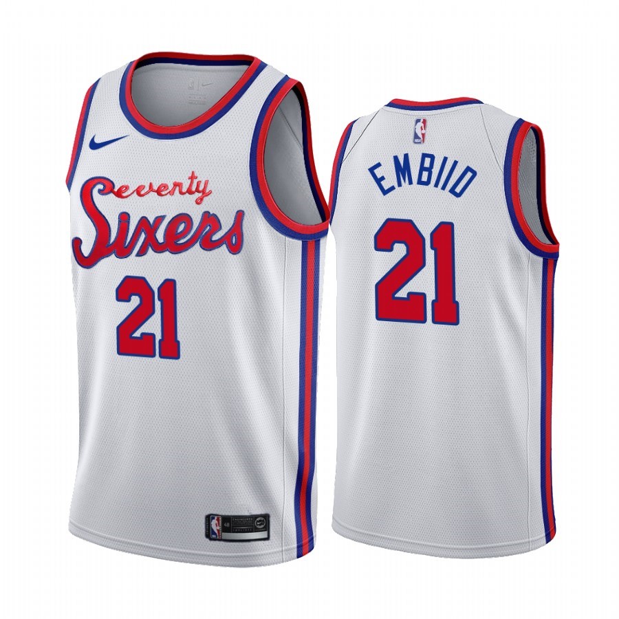 Maglia NBA Earned Edition Philadelphia Sixers #21 Joel Embiid Bianco 2019-20 Acquista