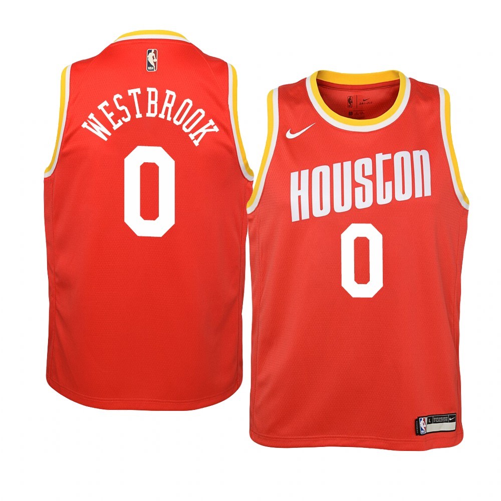Maglia NBA Houston Rockets #0 Russell Westbrook Orange Hardwood Classics 2019-20 Acquista