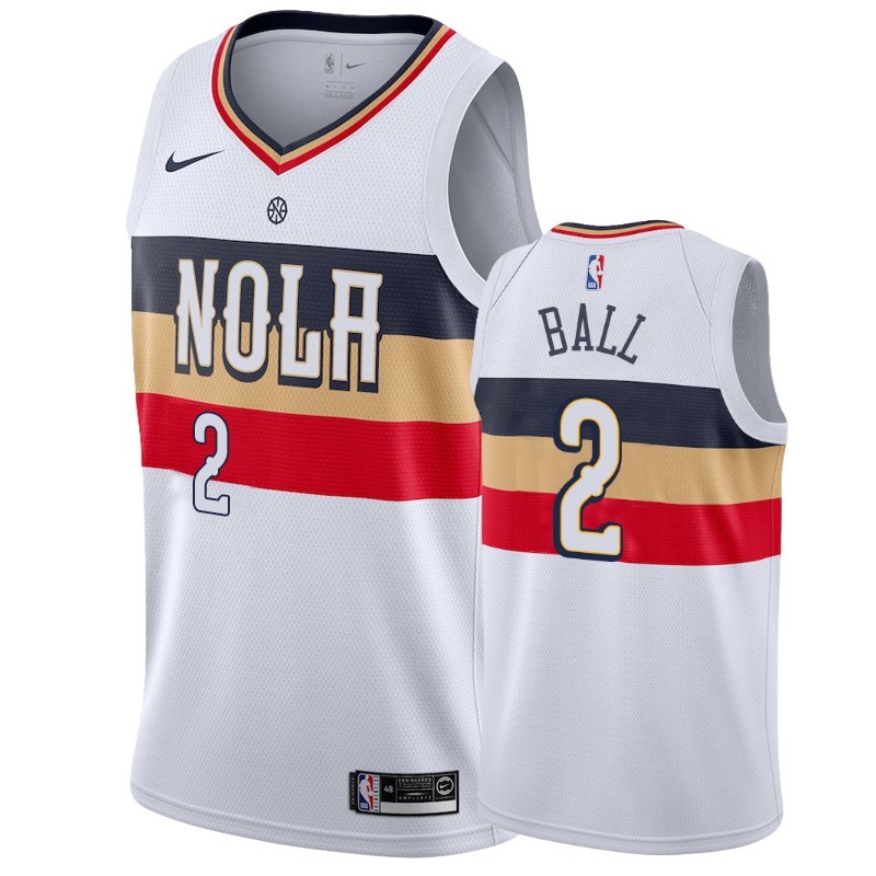 Maglia NBA Nike New Orleans Pelicans #2 Lonzo Ball Bianco Earned 2019-20 Acquista