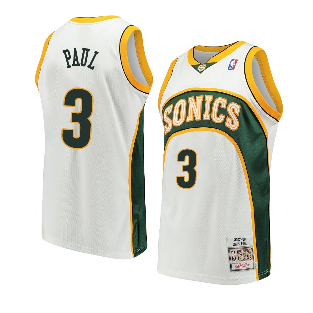 Maglia NBA Oklahoma City Thunder #3 Chris Paul Bianco Hardwood Classics Acquista